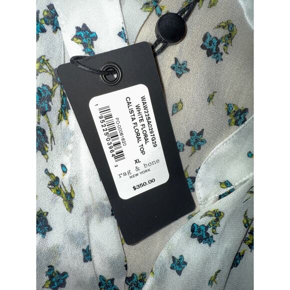 Rag & Bone Calista Stretchy smocking white floral blouse - size XL - Picture 8 of 11
